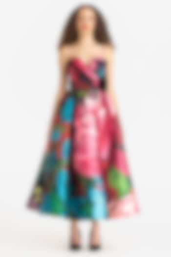 Multi-Colored Mikado Draped Midi Dress by Gauri and Nainika