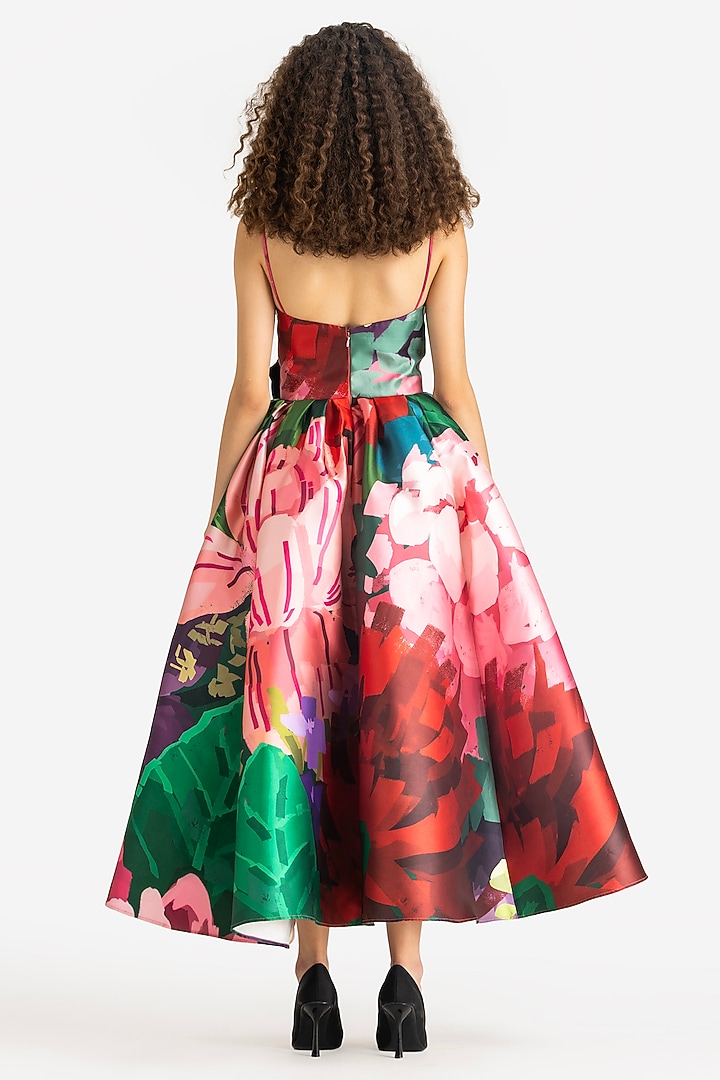 Multi-Colored Mikado Draped Midi Party Wear Dress by Gauri and Nainika at Pernia's Pop Up Shop