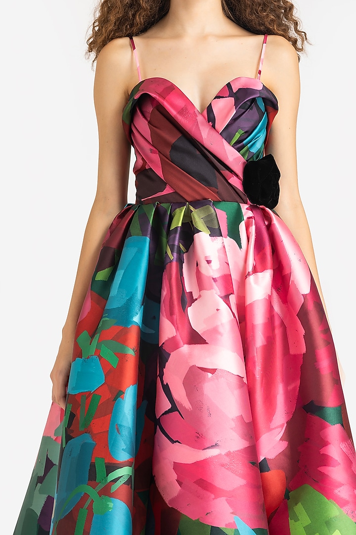 Multi-Colored Mikado Draped Midi Party Wear Dress by Gauri and Nainika at Pernia's Pop Up Shop