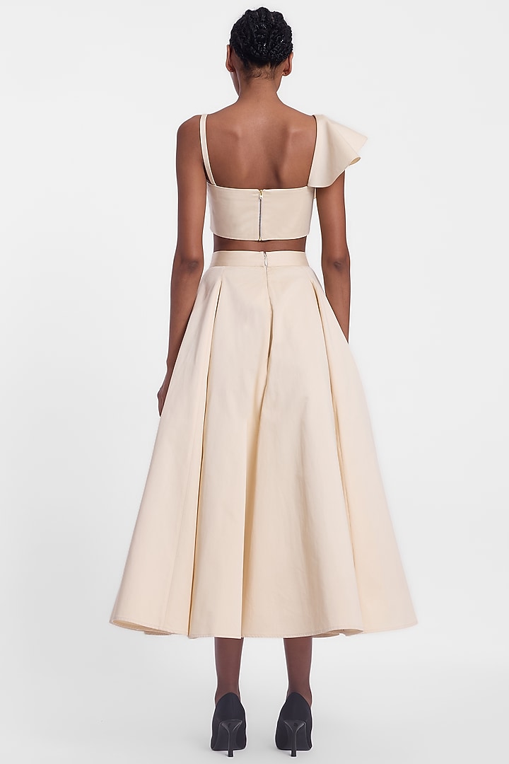 Butterscotch Cotton One-Shoulder Floral Ruffled Crop Top by Gauri And Nainika at Pernia's Pop Up Shop