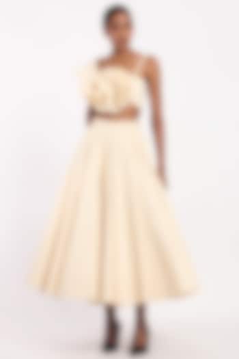 Butterscotch Cotton Tea-Length Skirt by Gauri And Nainika at Pernia's Pop Up Shop