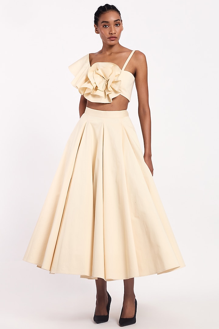 Butterscotch Cotton Tea-Length Skirt by Gauri And Nainika at Pernia's Pop Up Shop