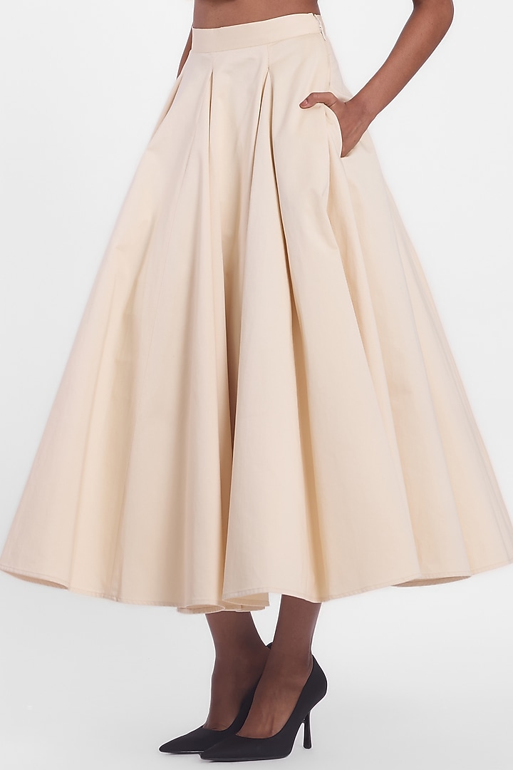 Butterscotch Cotton Tea-Length Skirt by Gauri And Nainika at Pernia's Pop Up Shop