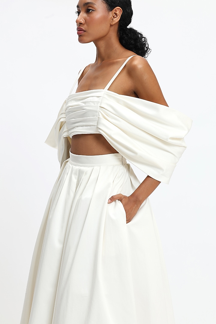 Ivory Cotton Draped Crop Top by Gauri And Nainika at Pernia's Pop Up Shop