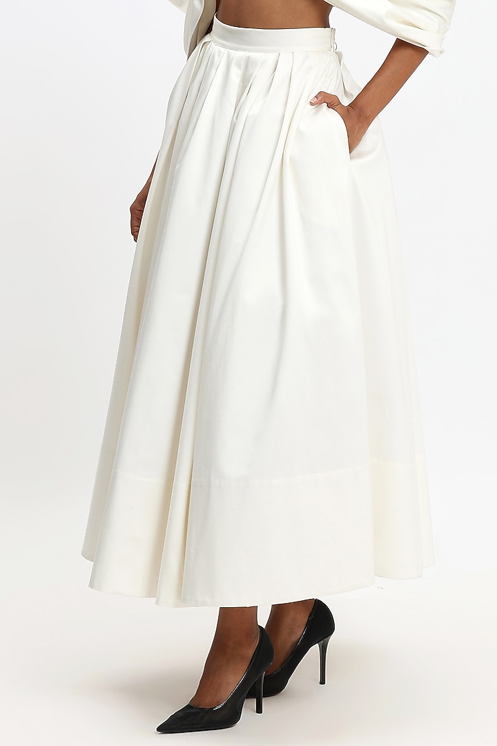 Ivory Cotton Tea-Length Skirt by Gauri And Nainika at Pernia's Pop Up Shop