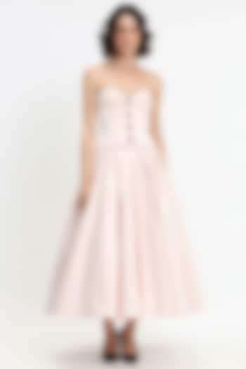 Light Pink Cotton Crystal Embroidered Strapless Maxi Party Wear Dress by Gauri And Nainika at Pernia's Pop Up Shop