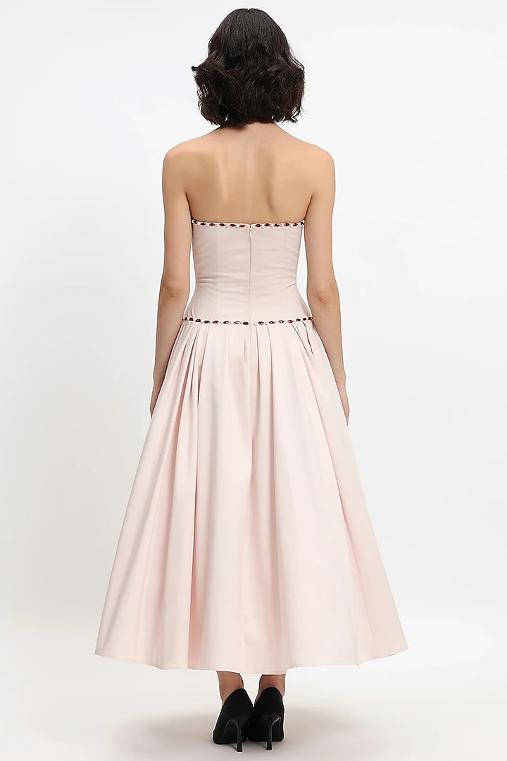 Light Pink Cotton Crystal Embroidered Strapless Maxi Party Wear Dress by Gauri And Nainika at Pernia's Pop Up Shop