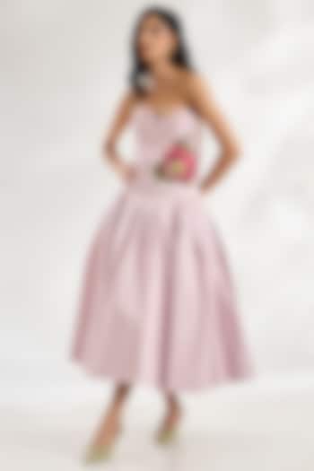Mauve Heavy Cotton Embroidered Strapless Corset Midi Party Wear Dress by Gauri And Nainika at Pernia's Pop Up Shop
