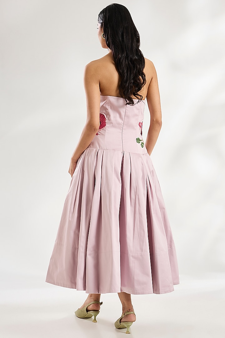 Mauve Heavy Cotton Embroidered Strapless Corset Midi Party Wear Dress by Gauri And Nainika at Pernia's Pop Up Shop