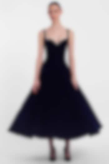 Navy Blue Velvet Dress by Gauri And Nainika at Pernia's Pop Up Shop