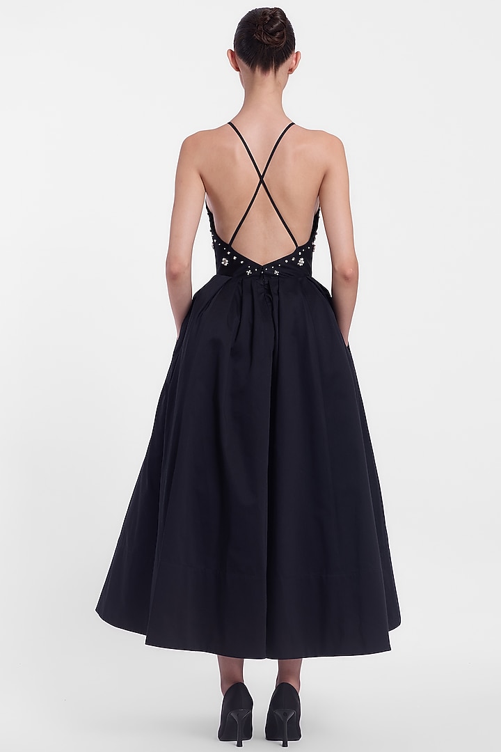 Black Cotton Pearl Embroidered Party Wear Dress by Gauri And Nainika at Pernia's Pop Up Shop