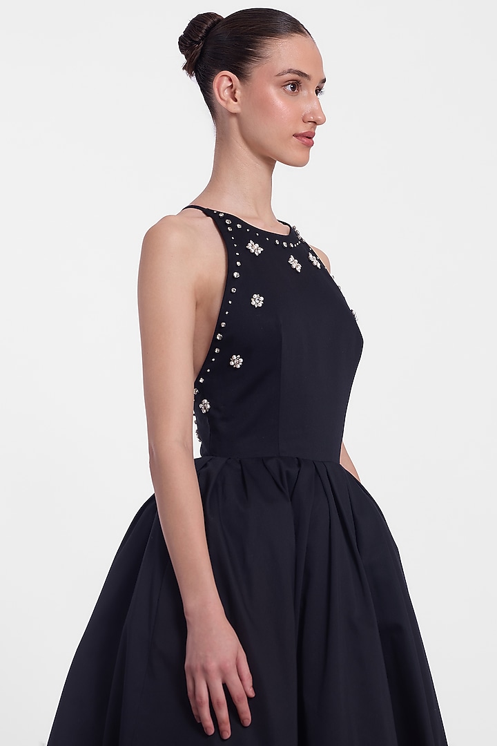 Black Cotton Pearl Embroidered Party Wear Dress by Gauri And Nainika at Pernia's Pop Up Shop