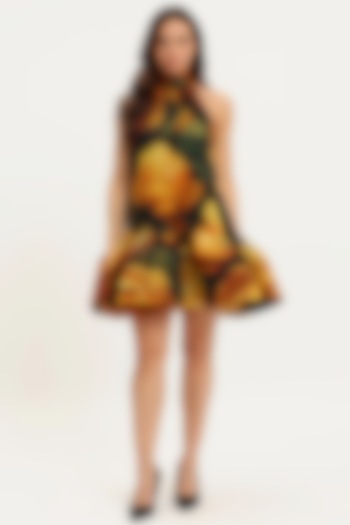 Black & Yellow Pure Chiffon Printed Party Wear Dress by Gauri And Nainika at Pernia's Pop Up Shop