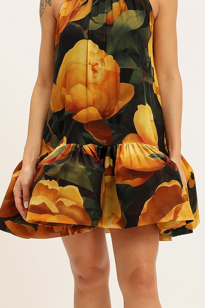 Black & Yellow Pure Chiffon Printed Party Wear Dress by Gauri And Nainika at Pernia's Pop Up Shop