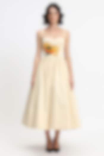 Butterscotch Yellow Cotton Hand Embroidered Midi Corset Party Wear Dress by Gauri and Nainika at Pernia's Pop Up Shop