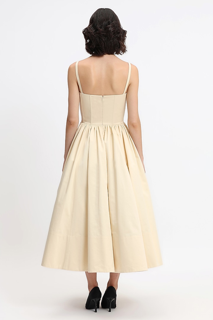 Butterscotch Yellow Cotton Hand Embroidered Midi Corset Party Wear Dress by Gauri and Nainika at Pernia's Pop Up Shop