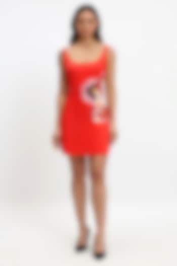 Red Cotton Hand Embroidered Mini Party Wear Dress by Gauri and Nainika at Pernia's Pop Up Shop