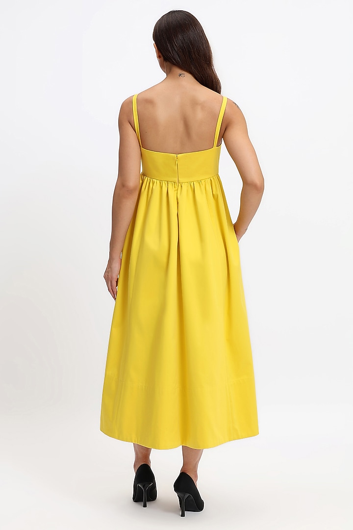 Yellow Cotton Hand Embroidered Midi Party Wear Dress by Gauri and Nainika at Pernia's Pop Up Shop