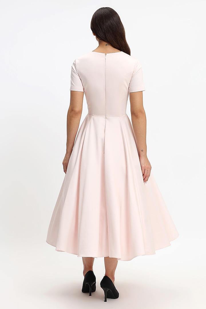 Light Pink Cotton Hand Embroidered Midi Party Wear Dress by Gauri and Nainika at Pernia's Pop Up Shop