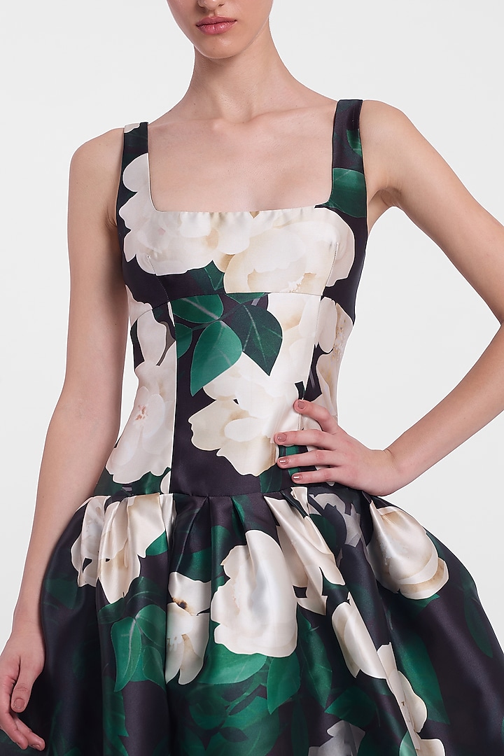Black & White Mikado Printed Midi Party Wear Dress by Gauri and Nainika at Pernia's Pop Up Shop