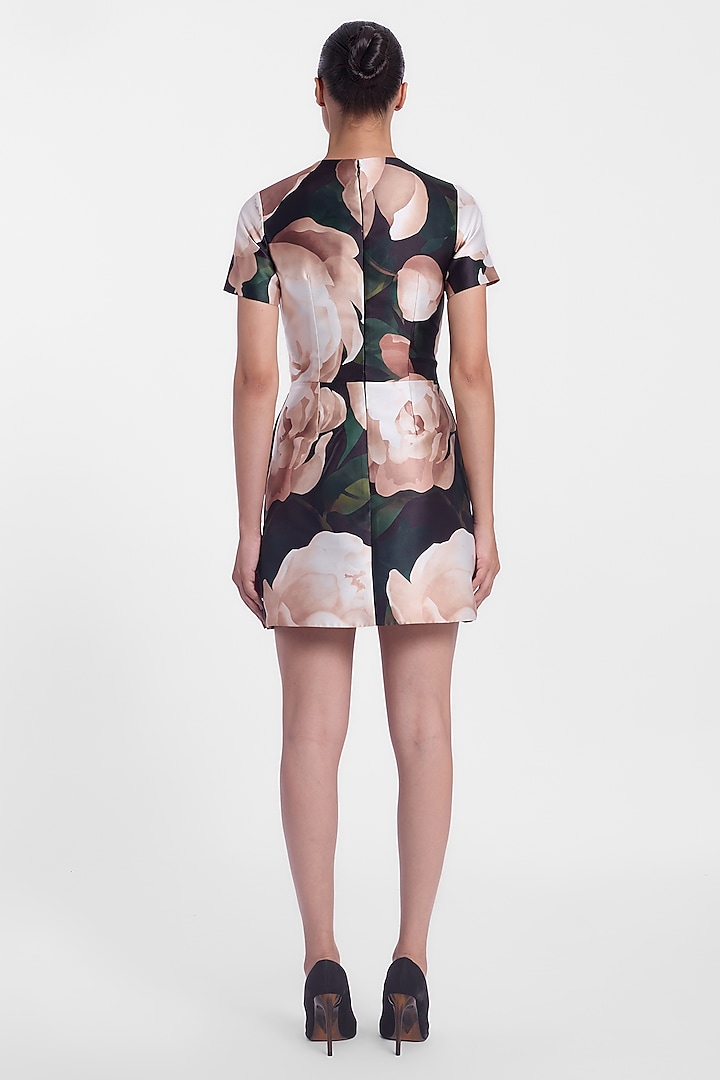 Black & Ivory Mikado Printed Mini Cocktail Dress by Gauri and Nainika at Pernia's Pop Up Shop