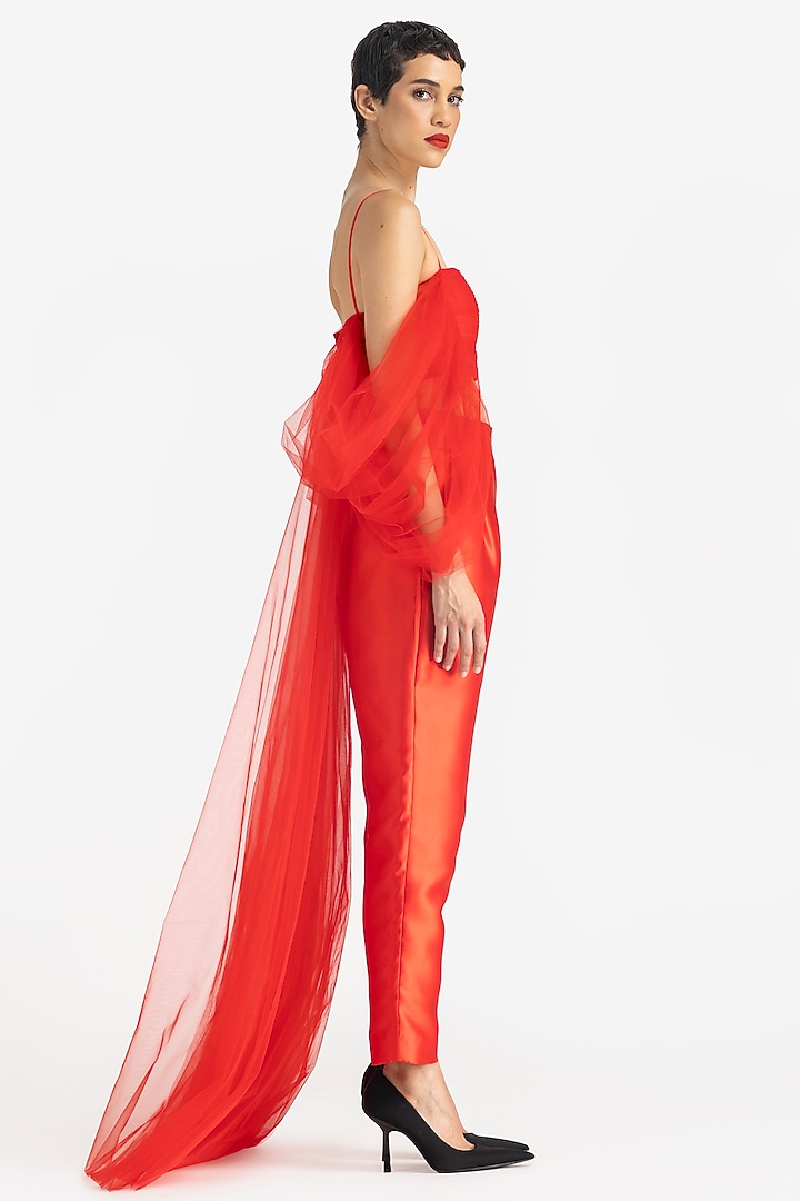 Red Mikado Tapered Pants by Gauri And Nainika at Pernia's Pop Up Shop