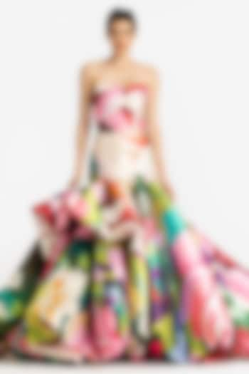 Multi-Colored Mikado Printed Strapless Gown by Gauri And Nainika at Pernia's Pop Up Shop