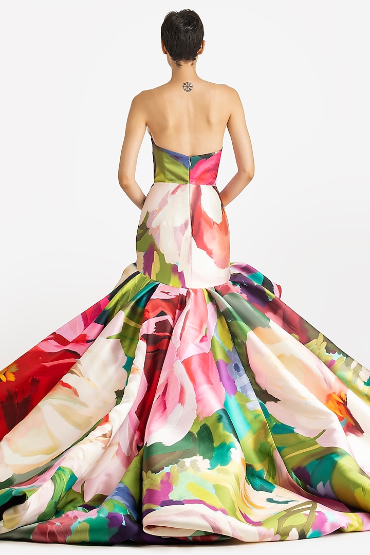 Multi-Colored Mikado Printed Strapless Bridal Gown by Gauri And Nainika at Pernia's Pop Up Shop