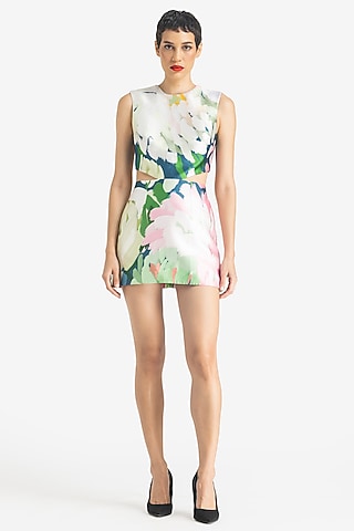 Multi-Colored Mikado Printed Mini Dress by Gauri And Nainika