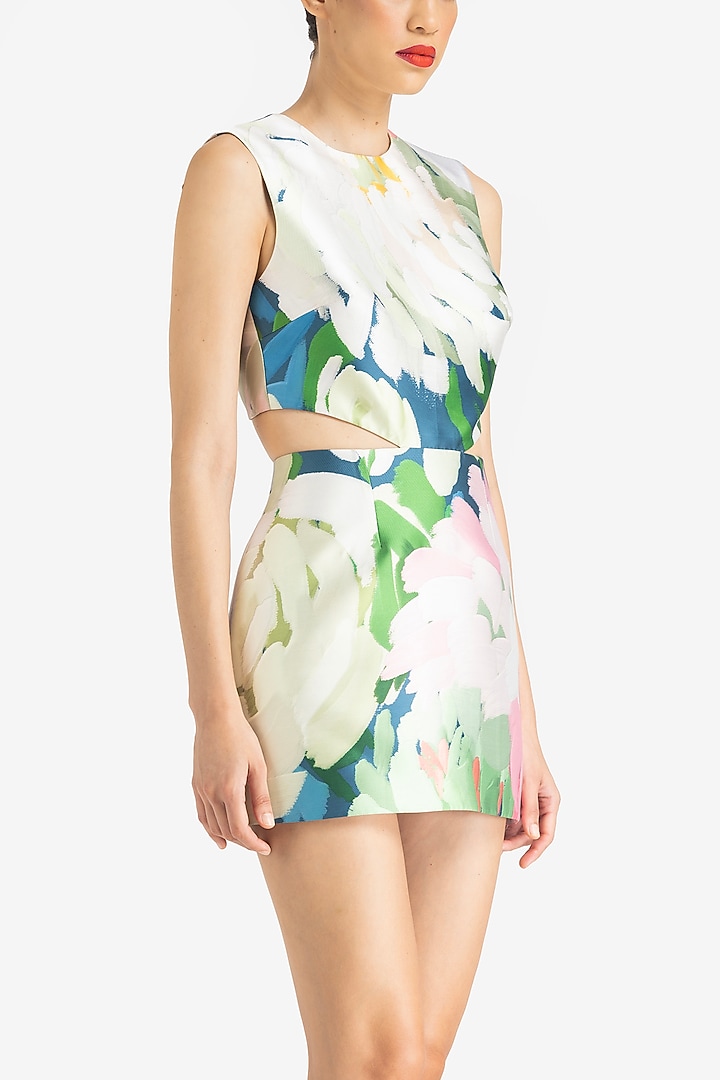 Multi-Colored Mikado Printed Mini Cocktail Dress by Gauri And Nainika at Pernia's Pop Up Shop