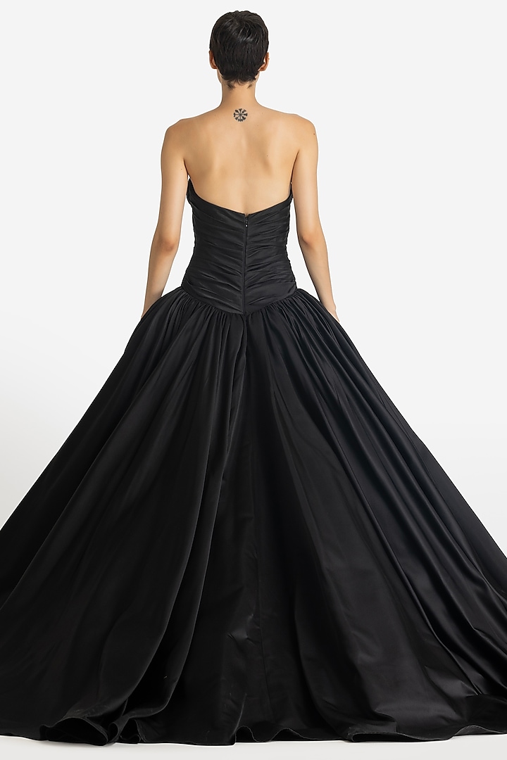 Black Duchess Satin Strapless Bridal Gown by Gauri And Nainika at Pernia's Pop Up Shop