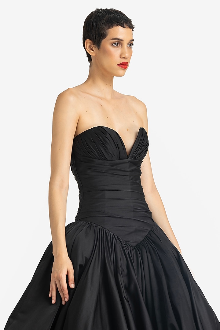 Black Duchess Satin Strapless Bridal Gown by Gauri And Nainika at Pernia's Pop Up Shop