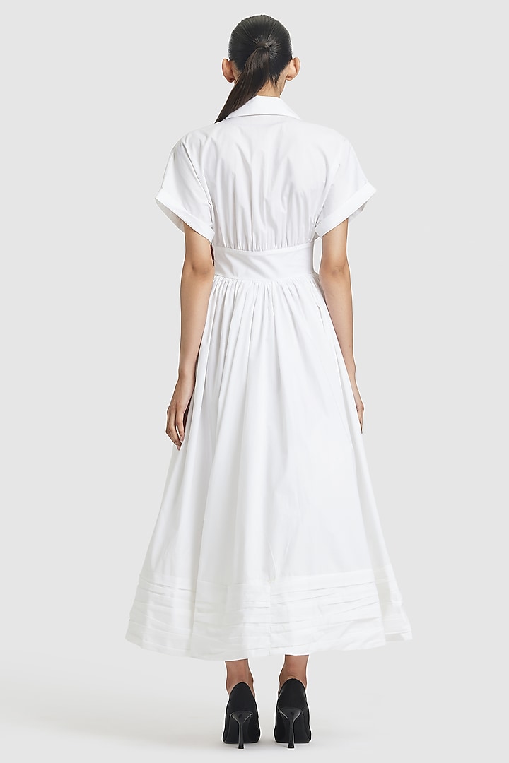 White Cotton Floral Hand Embroidered Party Wear Shirt Dress by Gauri and Nainika at Pernia's Pop Up Shop