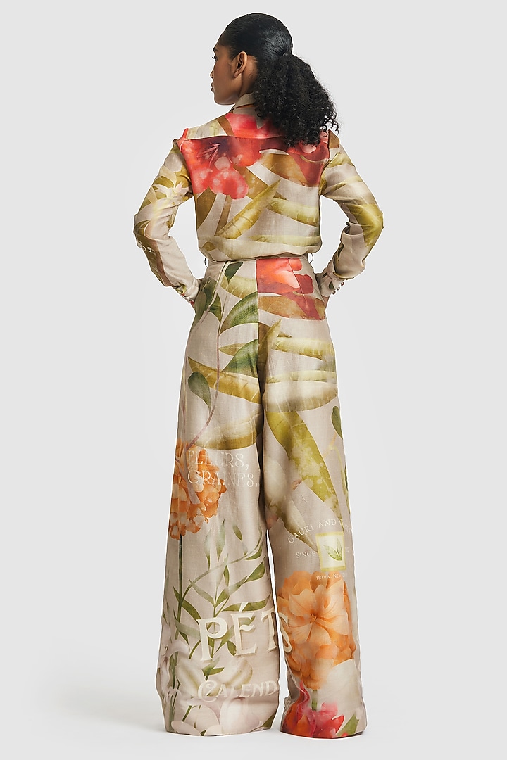 Brown Chanderi Floral Printed Shirt by Gauri and Nainika at Pernia's Pop Up Shop