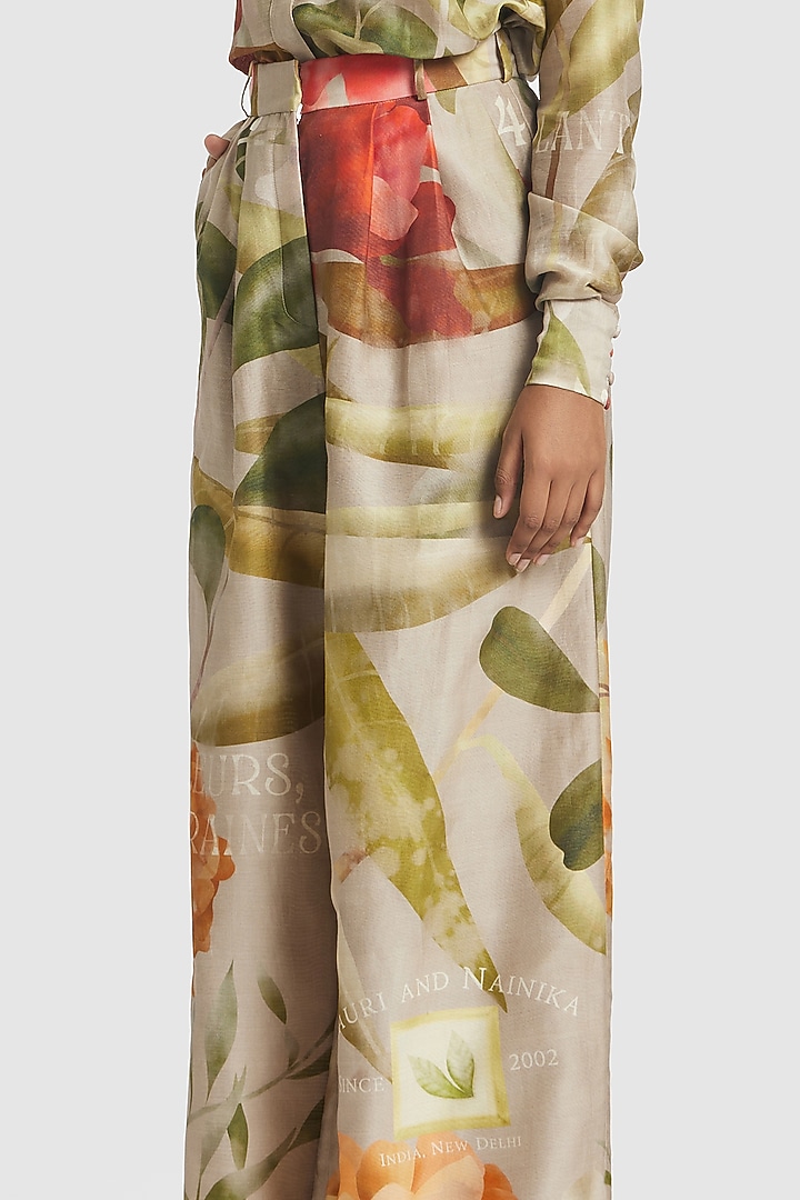 Brown Chanderi Wide-Legged Trousers by Gauri and Nainika at Pernia's Pop Up Shop
