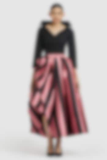 Pink & Black Mikado Striped Maxi Skirt by Gauri and Nainika at Pernia's Pop Up Shop