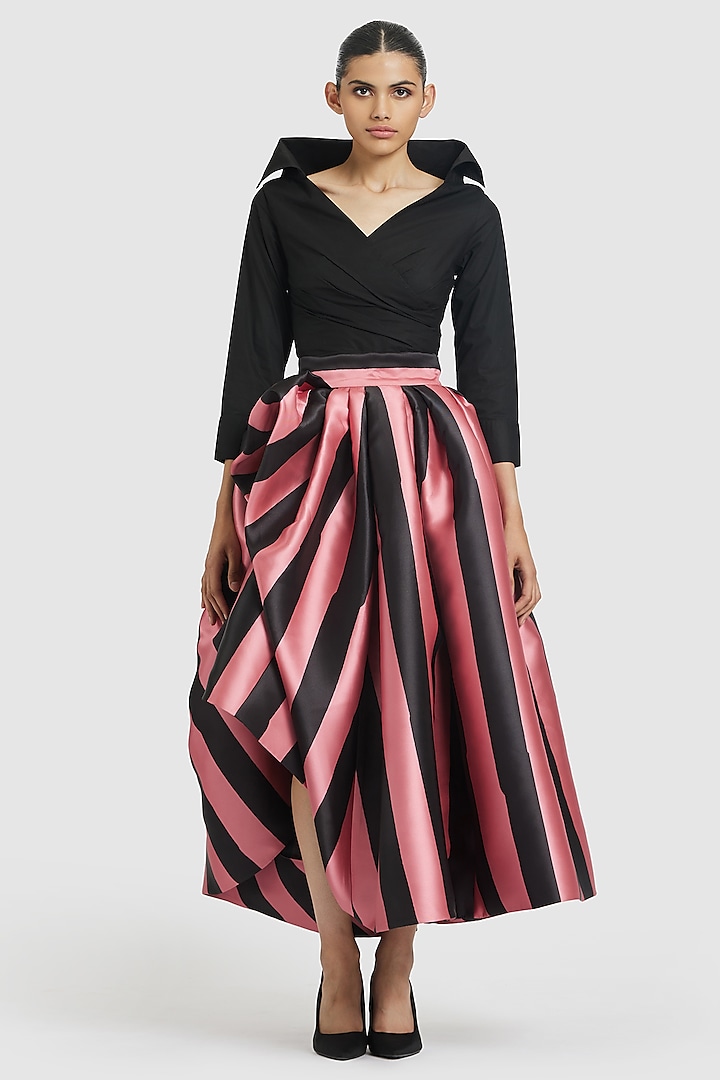 Pink & Black Mikado Striped Maxi Skirt by Gauri and Nainika at Pernia's Pop Up Shop