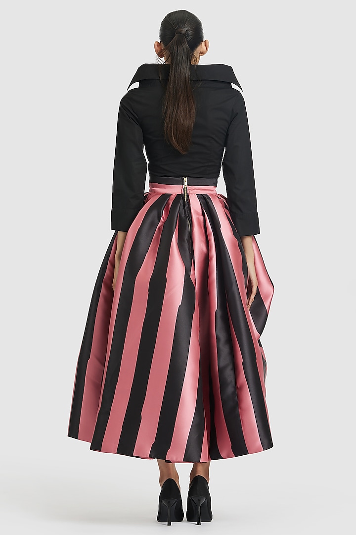 Pink & Black Mikado Striped Maxi Skirt by Gauri and Nainika at Pernia's Pop Up Shop