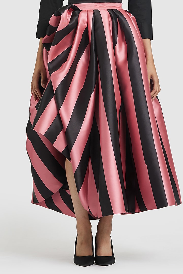 Pink & Black Mikado Striped Maxi Skirt by Gauri and Nainika at Pernia's Pop Up Shop