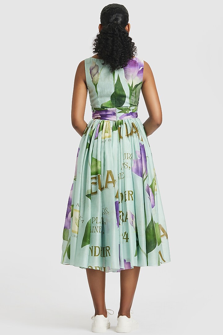 Blue Chanderi Printed Midi Party Wear Dress by Gauri And Nainika at Pernia's Pop Up Shop
