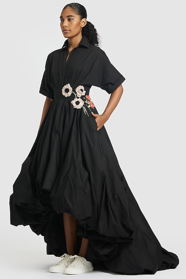 Black Cotton High-Low Dress by Gauri And Nainika at Pernia's Pop Up Shop  2026