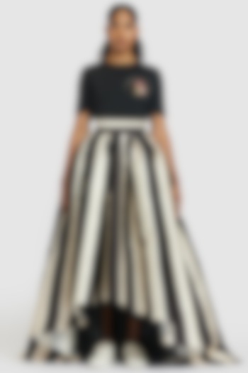 Black & Ivory Mikado High-Low Striped Skirt by Gauri And Nainika at Pernia's Pop Up Shop