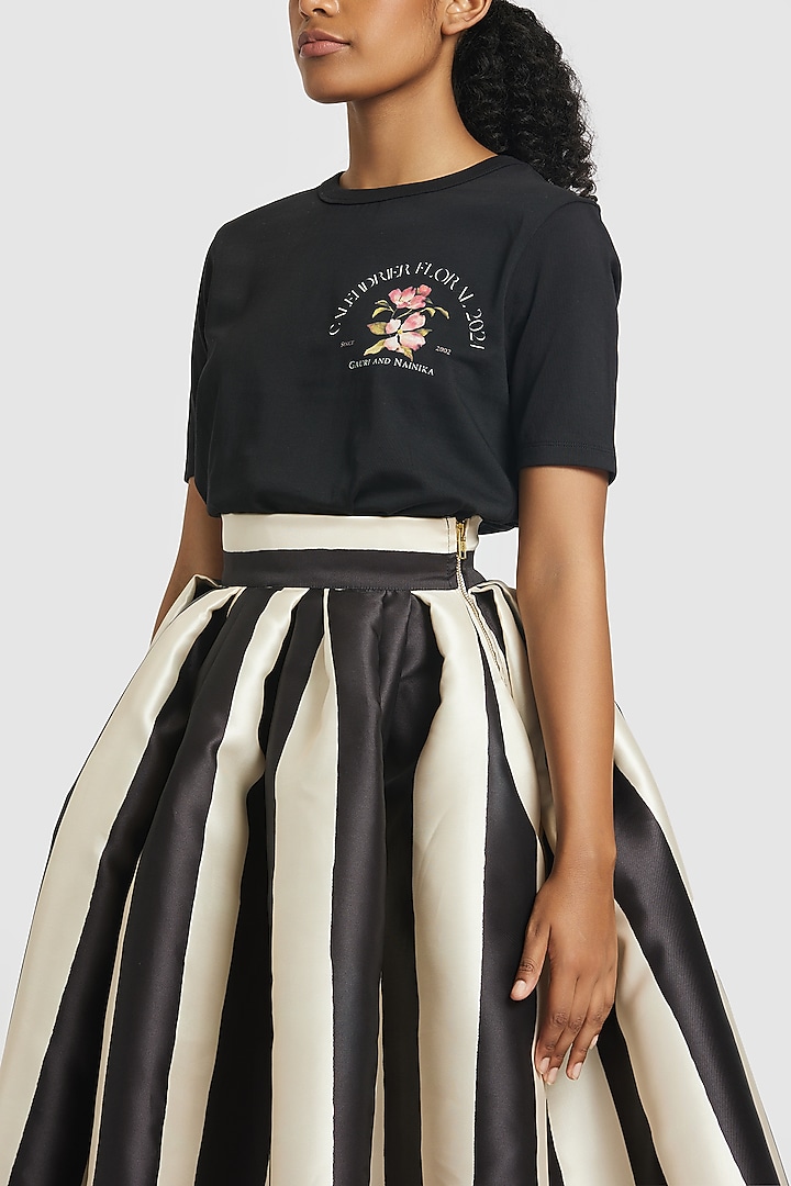 Black & Ivory Mikado High-Low Striped Skirt by Gauri And Nainika at Pernia's Pop Up Shop