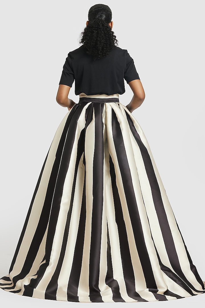 Black & Ivory Mikado High-Low Striped Skirt by Gauri And Nainika at Pernia's Pop Up Shop