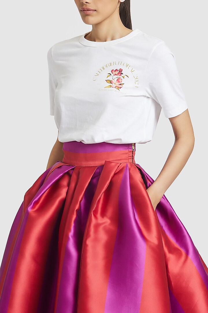 Red & Purple Mikado Striped Skirt by Gauri And Nainika at Pernia's Pop Up Shop