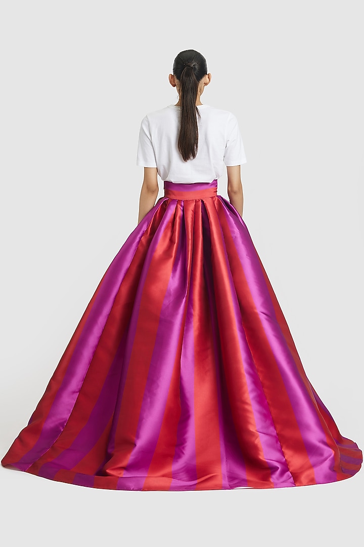 Red & Purple Mikado Striped Skirt by Gauri And Nainika at Pernia's Pop Up Shop
