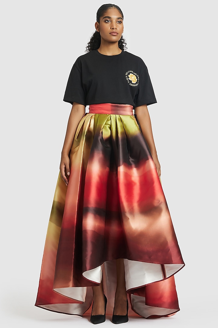 Red & Green Mikado High-Low Skirt by Gauri And Nainika at Pernia's Pop Up Shop