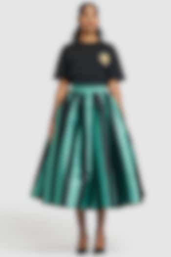 Green & Black Mikado Striped Skirt by Gauri And Nainika at Pernia's Pop Up Shop