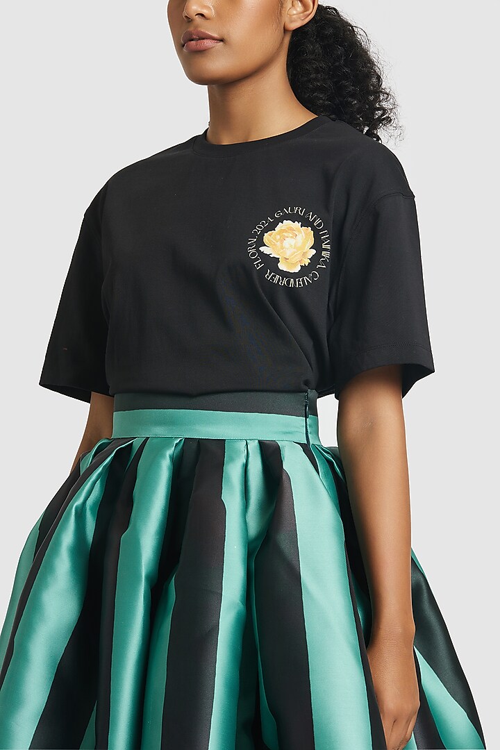 Green & Black Mikado Striped Skirt by Gauri And Nainika at Pernia's Pop Up Shop