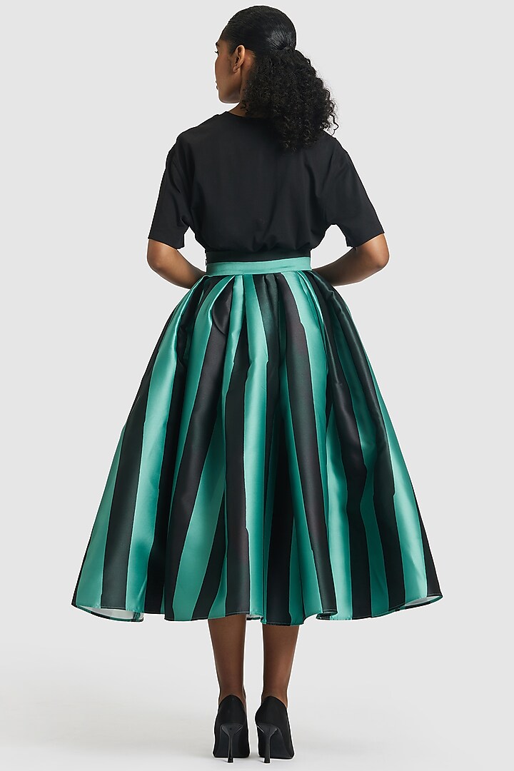 Green & Black Mikado Striped Skirt by Gauri And Nainika at Pernia's Pop Up Shop